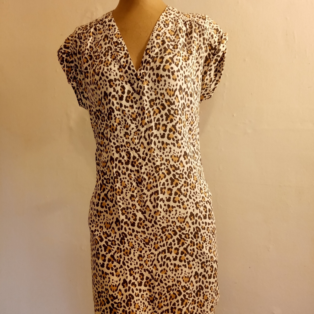 GAP Leopard Print Midi Dress in White, Brown & Black
